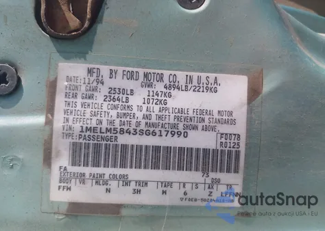 1995 Mercury Sable Ls from USA, damaged, VIN 1MELM5843SG617990